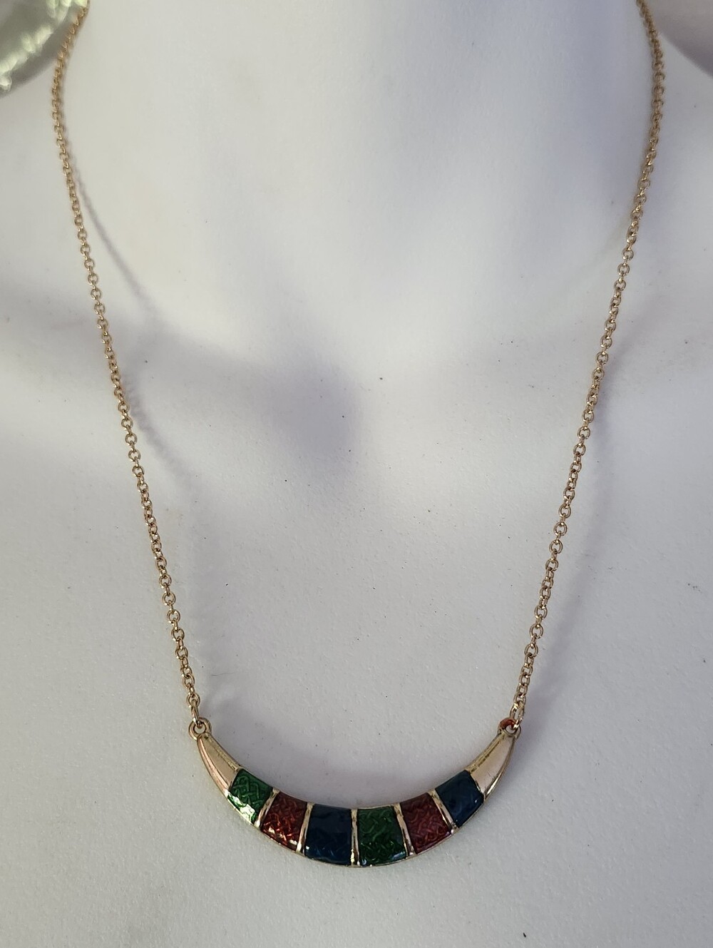 Gold-Tone Multicolor Crescent Pendant Necklace